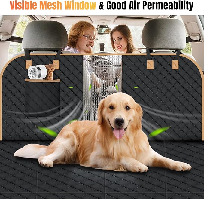 Dog Car Seat Cover for Back Seat, Dog Car Bed Cover with Strong Hard Bottom, Car Back Seat Extender Hammock for Car SUV Truck,4 Panels Black Large Size-PawvioPets