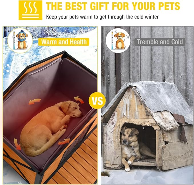 Aivituvin Outdoor Dog House with Chewproof Strong Metal Frame Insulated Outside Dog Kennel Weatherproof for Medium to Large Dogs, (41.5" L x 41.4" D x 34.1" H)-PawvioPets