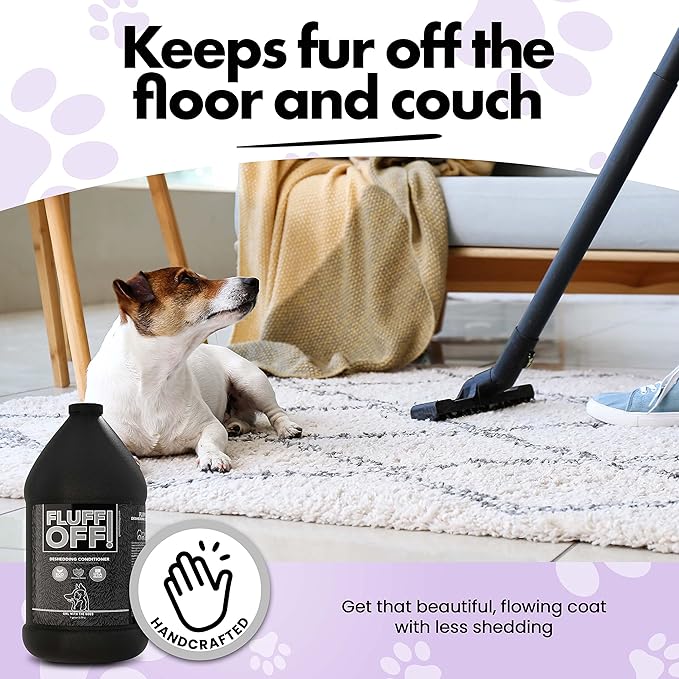 Fluff Off! by Girl With The Dogs, Natural Deshedding Dog/Cat Conditioner, 1 Gal, Made in USA 8 Wks+-PawvioPets