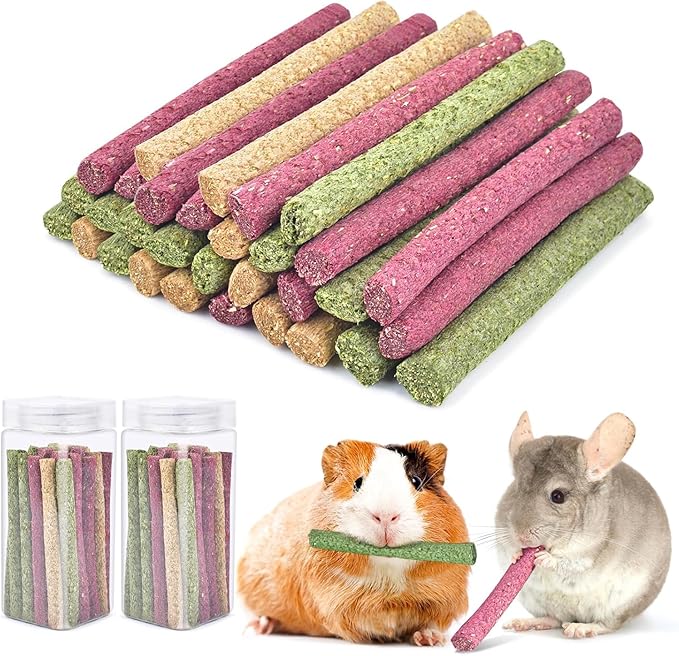 ERKOON Timothy Hay Sticks,Rabbit Chew Toys for Teeth Natural Molar Sticks Rabbits Treats for Bunnies, Chinchilla Guinea Pigs, Gerbil, Hamster (50 Pcs)-PawvioPets