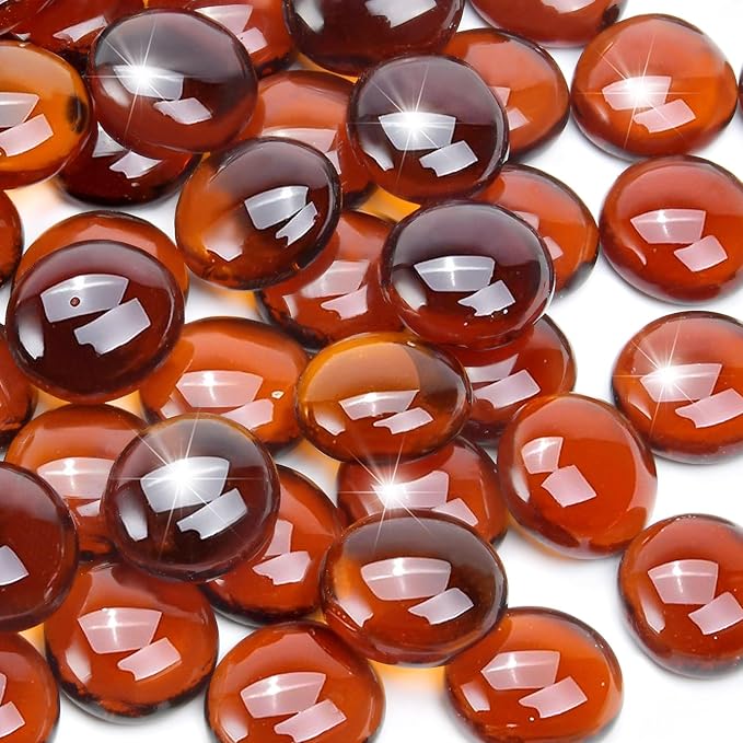 1LB Amber Flat Glass Marbles for Vases, Gemstone Beads Vase Filler Decorative Glass Pebbles for Fish Tank, DIY Crafts, Autumn Centerpieces, Aquarium Decor Rocks-PawvioPets