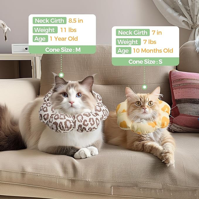 ComSaf Cat Cone Collar Soft - Cat E Collar Cones to Stop Licking, Recovery Elizabethan Collar for Cats After Surgery, Soft Cone for Medium Cats, Waterproof & Lightweight, Yellow Flower, M-PawvioPets