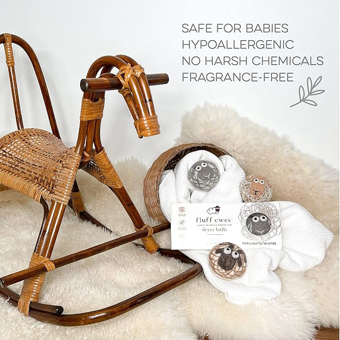 Fluff Ewes Wool Dryer Balls 3 Pack Premium New Zealand Wool Laundry Balls for Dryer, No Static Dryer Balls Laundry Reusable Cute - XL Wool Dryer Balls Cute, Baby Dryer Balls for Dryers - Lights-PawvioPets