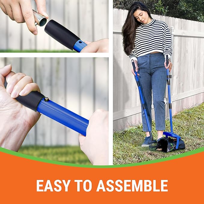 Dog Pooper Scooper with Bag Attachment, 40" Long Handle Pooper Scooper for Large Dogs, Dog Poop Scoop for Yard, Large Capacity Swivel Bin and Rake, Lavender Scented Bags (Blue)-PawvioPets