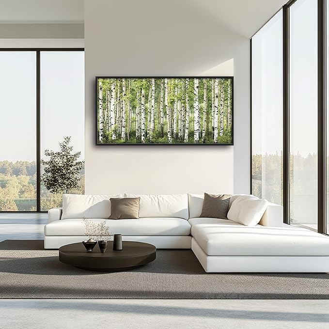 Extra Large Birch Tree Framed Wall Art for Living Room,Oversized Green Aspen Trees Forest Pictures Wall Decor,Canvas Print Painting Modern Artwork Bedroom Office Bathroom 60L" x 30W"-PawvioPets