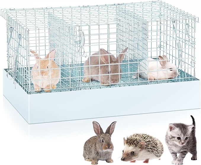 Folding Rabbit Cage, 18 x 12 x 10 in Portable Bunny Carrier with Tray and Handles for Transport, Travel or Temporary Housing, Indoor Outdoor Pet Habitat Animal Enclosure-PawvioPets