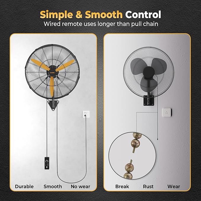 24 Inch Oscillating Misting Wall Mount Fan, Extra Long 3.9ft Wired Remote and 9.8ft Power Cord, IP44 Industrial Commercial Wall Mounted Fan for Greenhouse, Garage, Workshop, Covered Patio-PawvioPets