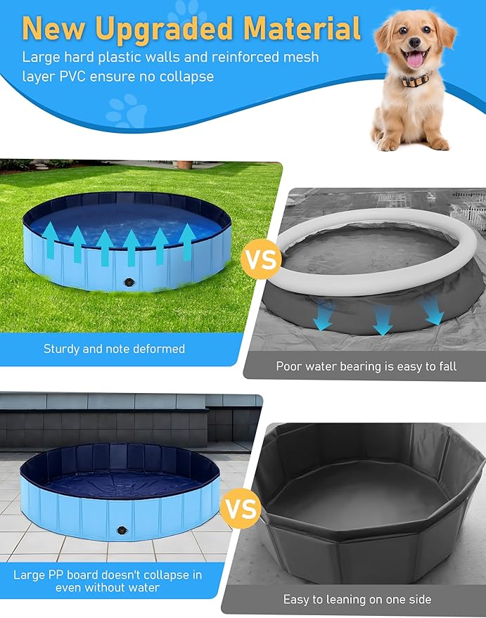 Foldable Dog Pool, Lexda Hard Plastic Shell Pet Swimming Pools for Large Dogs, Collapsible Plastic Pet Pool, Portable Bathing Tub for Dogs (79x12inch)-PawvioPets