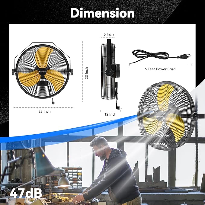 4580 CFM 18 inch High Velocity Wall Mounted Fan, 3-Speed Metal Fan with Sealed Motor, 360 Degree Tliting Heavy Duty Wall Fan for Patio, Barn, Garage, and Gazebo - UL listed-PawvioPets