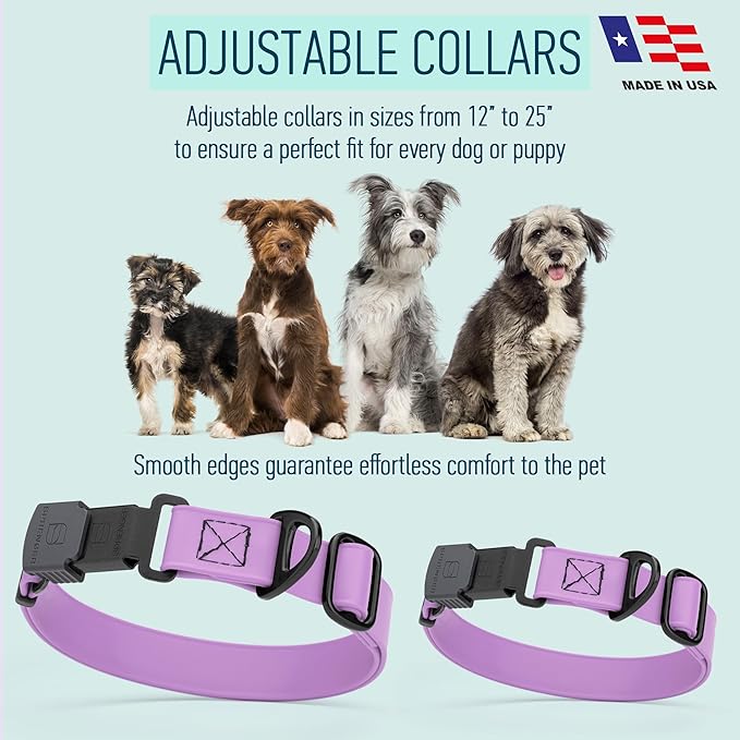 Dogline Biothane Waterproof Dog Collar with Herm Sprenger Stainless Steel Quick Release Buckle – Heavy Duty Tactical Durable Collar for Dogs – Comfortable and Safe Pet Collar W 3/4" L 12-19" Amethyst-PawvioPets