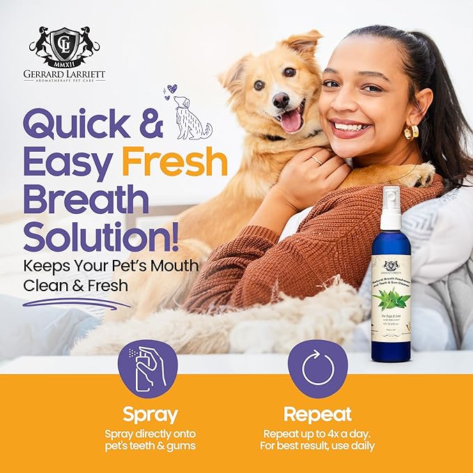Dog Mouthwash, Dog and Cat Breath Spray with Baking Soda - 8 oz Natural Dog Breath Fresheners with Mint and Aloe Vera Mouth Spray for Tartar Control and Plaque, Dog Teeth Cleaning by Gerrard Larriett-PawvioPets