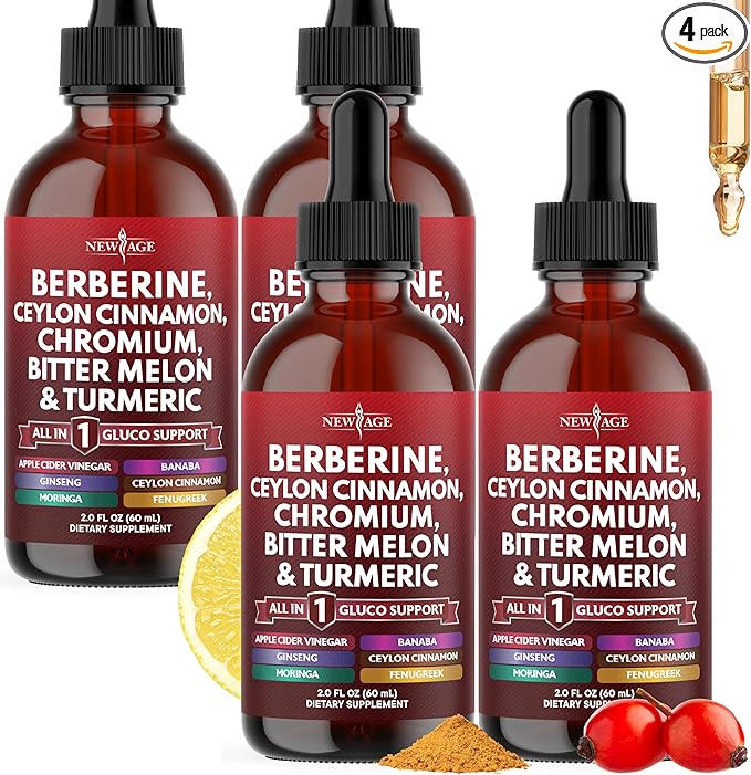 Berberine with Ceylon Cinnamon Supplement Liquid Drops + Bitter Melon Extract, Glucomannan, Gymnema, Chromium, Turmeric, Panax Ginseng, Moringa- 8 OZ-PawvioPets