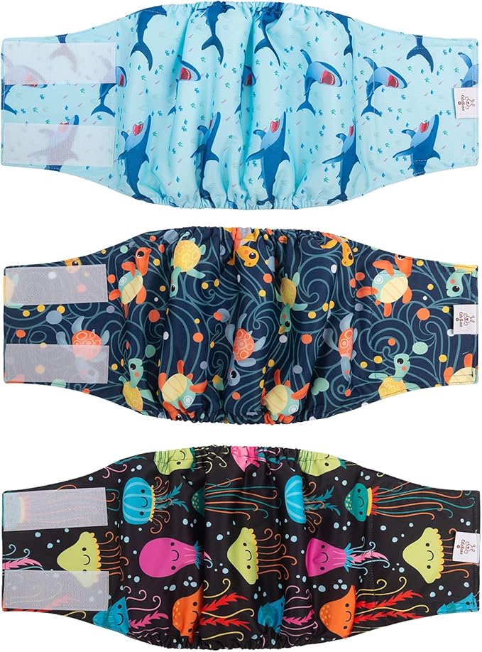 CuteBone Dog Diapers Male Washable Belly Band for Male Dogs Wraps 3pcs a Pack DM28M-PawvioPets