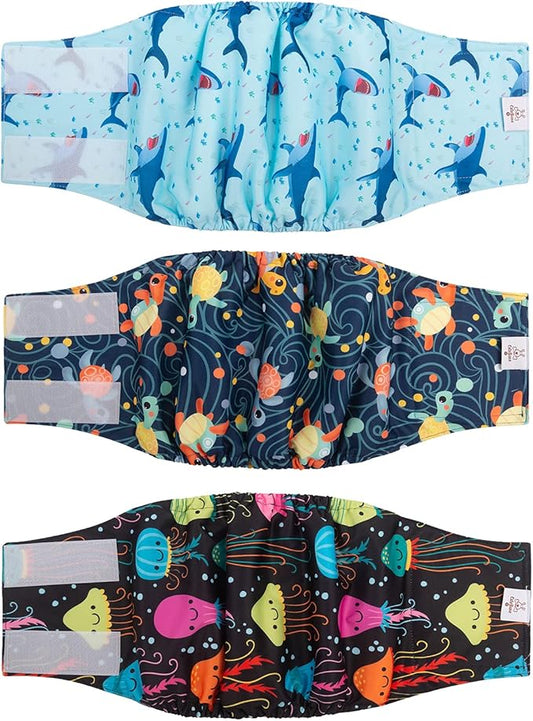 CuteBone Dog Diapers Male Washable Belly Band for Male Dogs Wraps 3pcs a Pack DM28M-PawvioPets