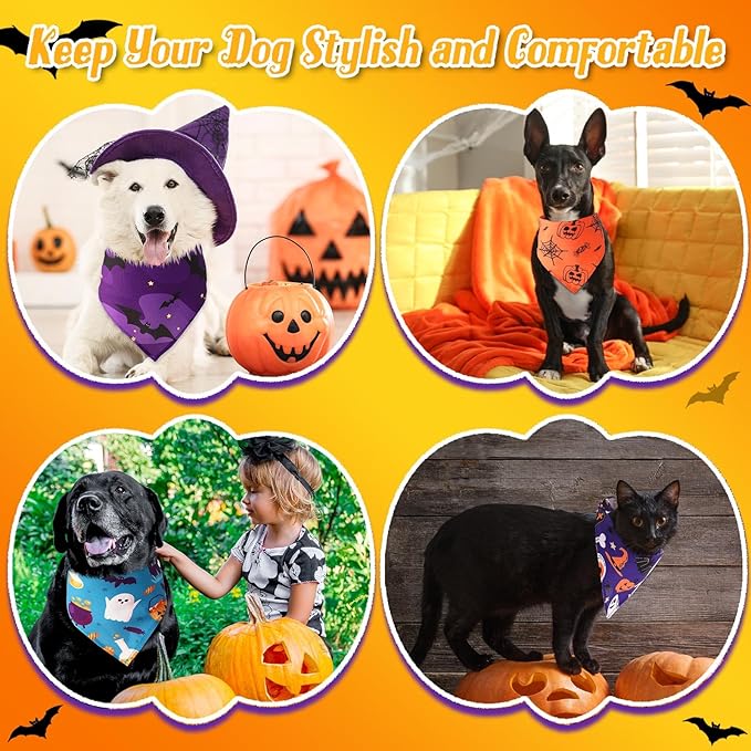 Amylove 120 Pcs Halloween Dog Bandanas Bulk Holiday Triangle Dog Pack Puppy Kerchief Bandana Adjustable Pet Scarf for Pet Cat Costume Accessories Decor(Skeleton)-PawvioPets