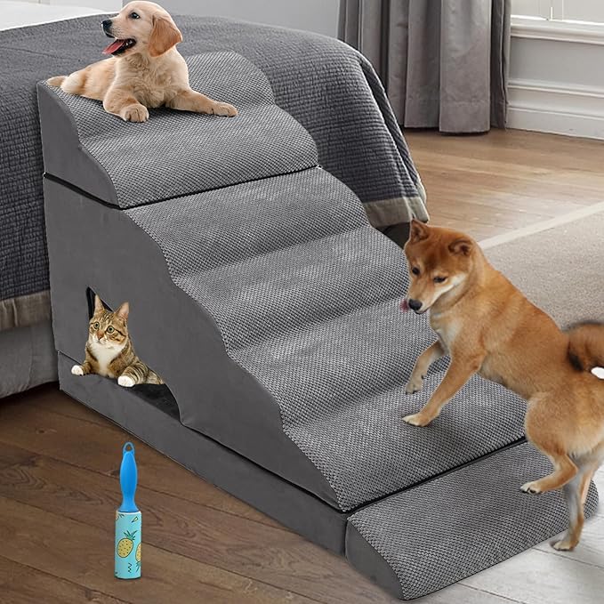 Dog Stairs & Steps for High Beds 30-36 inches High Tall, LitaiL Pet Stairs/Steps for High Beds 34 inch High for Small Large Dogs, Non-Slip 7 Steps Dog Ramps for Old Dogs/Cats-PawvioPets