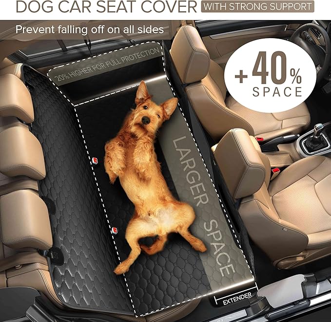 Back Seat Extender for Dogs Holds 400lbs, PU Leather Hard Bottom Car Seat Cover for Dogs,Heavy Duty Dog Car Seat Cover for Back Seat, Waterproof Dog Hammock for Car, Large Pet Bed for Car, Suv, Truck-PawvioPets