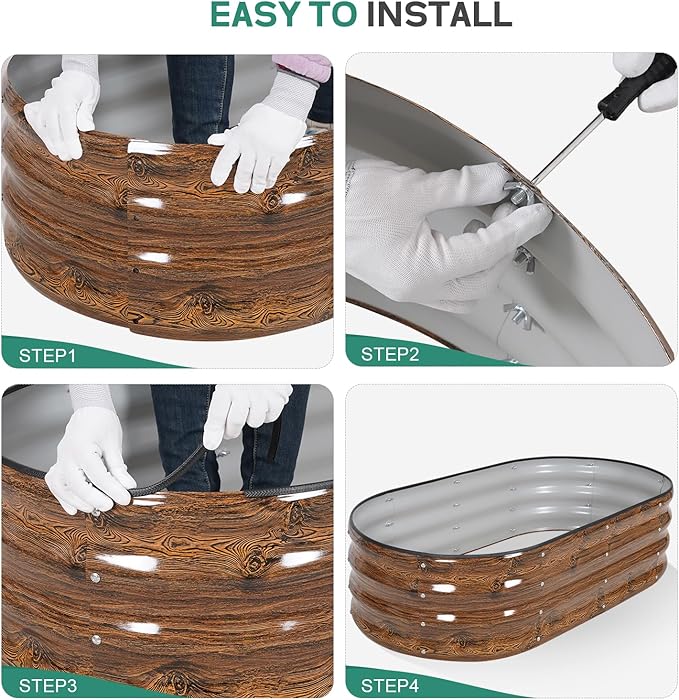 Galvanized Raised Garden Bed Outdoor - 4×2×1ft Planter Raised Beds for Gardening | Oval Metal Garden Planter Box with Safety Edging and Gloves for Vegetables Fruits and Flowers - Grain-PawvioPets