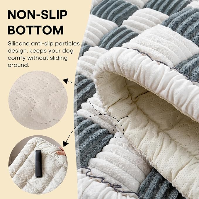 Backseat Pet Bed Mat, Non-Slip Plaid Dog Bed for Car Back Seat, Flannel Backseat Dog Bed, Fit for Backseat Extenders and Trucks SUVs (Bluegrey&White, 24.8x54 inch)-PawvioPets