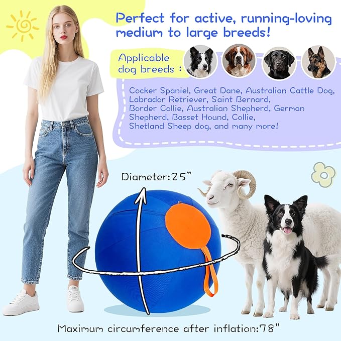 25" Herding Ball for Dogs – Durable Horse Ball Style Dog Toy with Cover – Dog Herding Toy for Outdoor Play, Training & Exercise – Great for Australian Shepherds & Large Breeds-PawvioPets