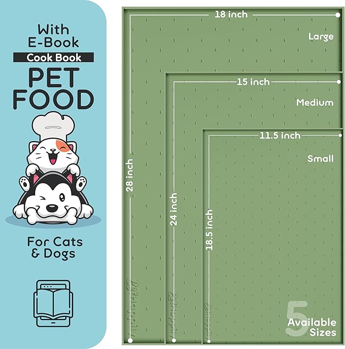 Dog Food Mat - 28x18 Raised Edges Dogs Mat for Food and Water Prevent Spill, Waterproof Cat Food Mats Protect Floors, Easy Clean Dog Bowl Mats for Food and Water, Silicone Pet Feeding Placemats Green-PawvioPets