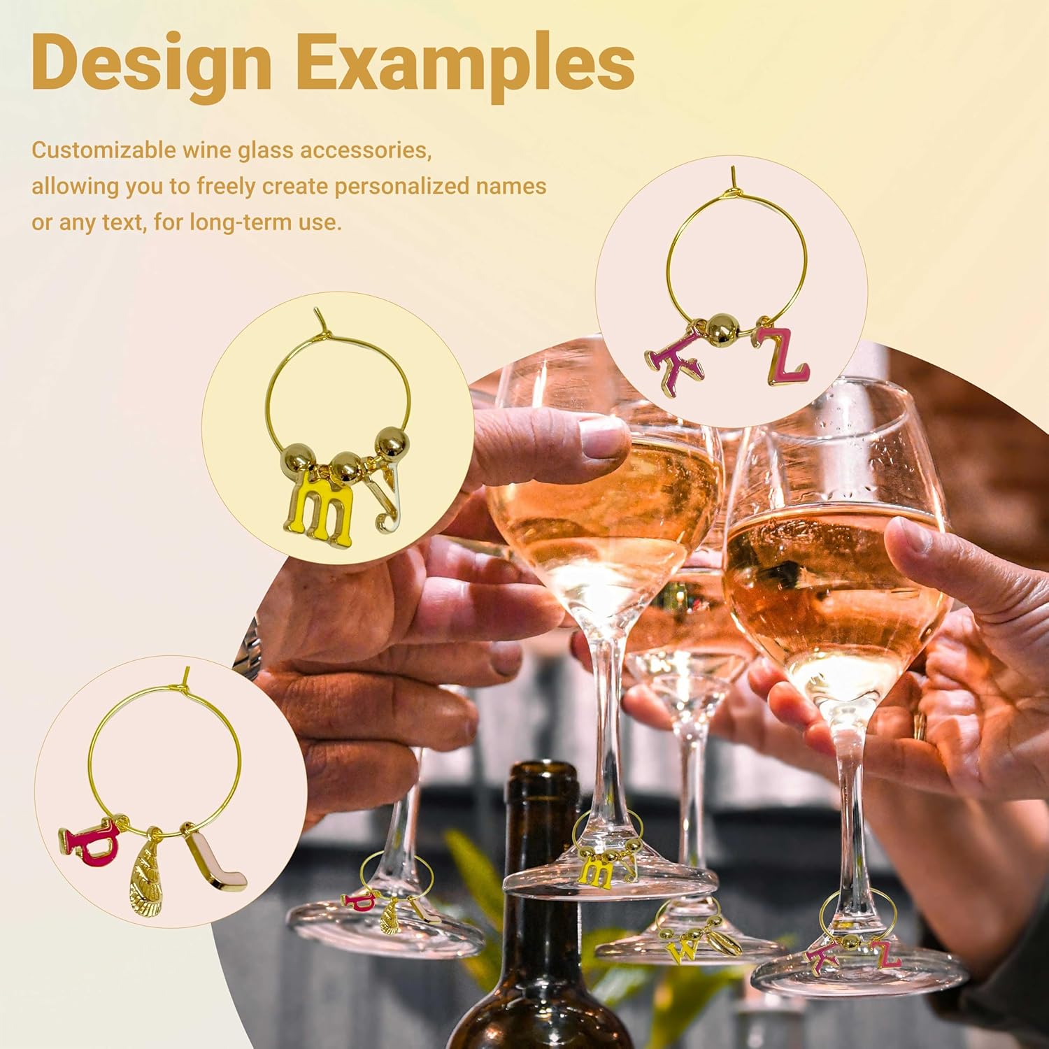 50 Sets Wine Glass Charms, Wine Charms for Stem Glasses, DIY Reusable Drink Markers for Weddings & Bachelorette with Alphabet Beads