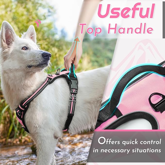 Eagloo Dog Harness Small Sized Dog, No Pull Service Vest with Reflective Strips and Control Handle, Adjustable and Comfortable for Easy Walking, No Choke Pet Harness with 2 Metal Rings, Pink, S-PawvioPets