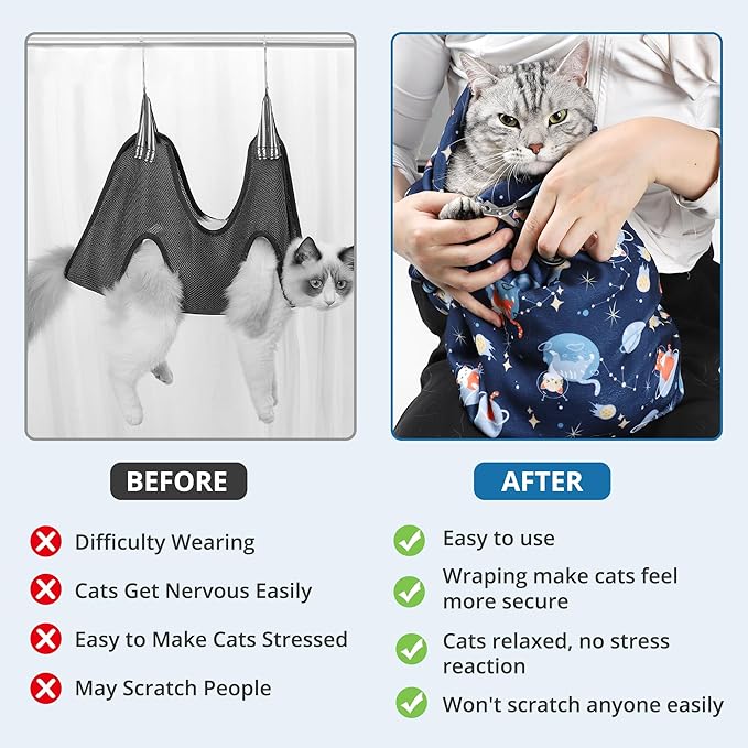 Cat Grooming Wrap,Anti-Escape Cat Wrap for Grooming,Self-Adherent Soft Cat Blanket to Wrap,Anti-Bite,Clip Nails,Anti-Scratch,Cat Calming Wrap,Cat Burrito Wrap,Swaddle Wrap Pet Tool Large Size-PawvioPets