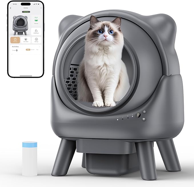 Automatic Cat Litter Box for Cats, Self Cleaning Litter Box, 65L Robot with APP Control, Safety Protection, 1 Roll Garbage Bags-PawvioPets
