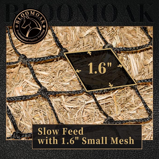 Bloomoak Slow Hay Net Feeder for Horses, Durable Soft Black PE 2/3 String Hay Bales Bags, Fit 36x18x18 to 47x25x17 Inches, Extends 50-64 Inches (3 1.6" Hole/1PC)-PawvioPets