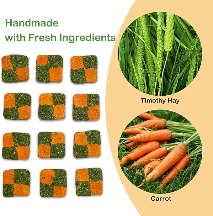 Fhiny 24 PCS Rabbit Chew Toys, Natural Timothy Hay Carrot Biscuit Handmade Bunny Molar Toys for Teeth Small Animal Snacks for Rabbits Guinea Pigs Chinchillas Hamsters Gerbils-PawvioPets