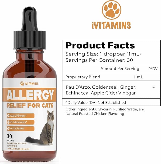 Allergy Relief for Cats | Helps to Naturally Support Allergy & Itch Relief for Cats | Cat Allergy | Cat Itch Relief | Cat Itchy Skin Relief | Cat Allergy Relief for Cats | Cat Supplements & Vitamins-PawvioPets