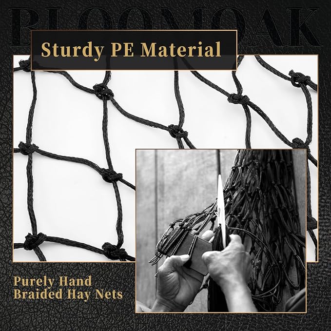 Bloomoak Slow Hay Net Feeder for Horses, Durable Soft Black PE 2String Hay Bales Bags with 2" Hole, Fit 36 * 18 * 18" Square Bale Easily…-PawvioPets