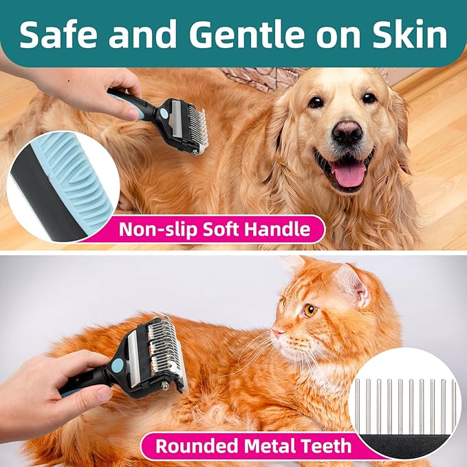 3-IN-1 Pet Grooming Tool - Undercoat Rake, Dematting Comb & Deshedding Brush for Cats & Dogs - Removes Mats, Tangles & Loose Fur, Reduces Shedding & Prevents Hair Mess (Blue)-PawvioPets