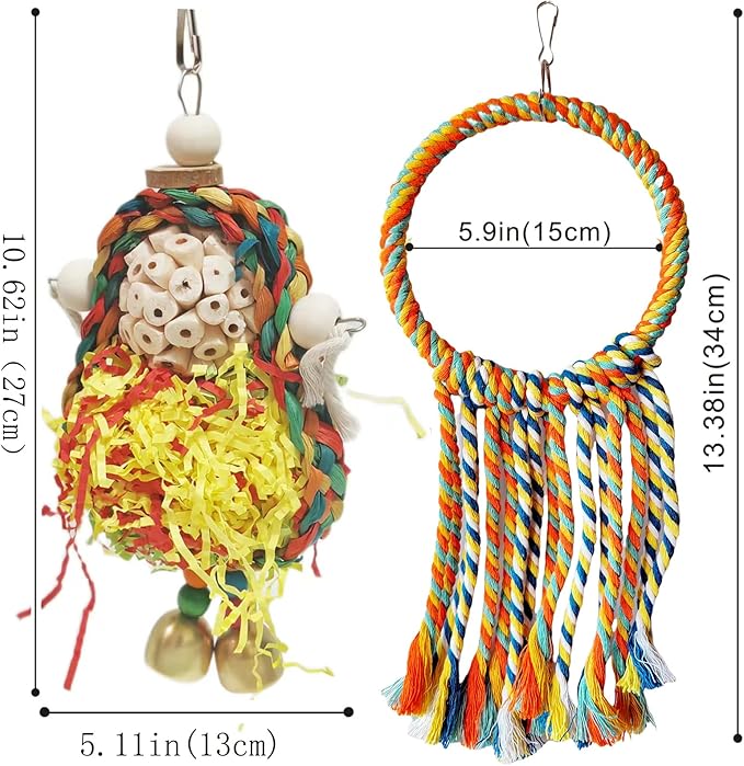 Bird Hoop Swing and Parakeet Toys,Natural Sola Balls and Shredding Hanging Toy,Birds Rope Swing,Suitable Small and Medium-Sized Parrots Toys,Birds Toy for Cockatiels,Conures,Lovebird-PawvioPets