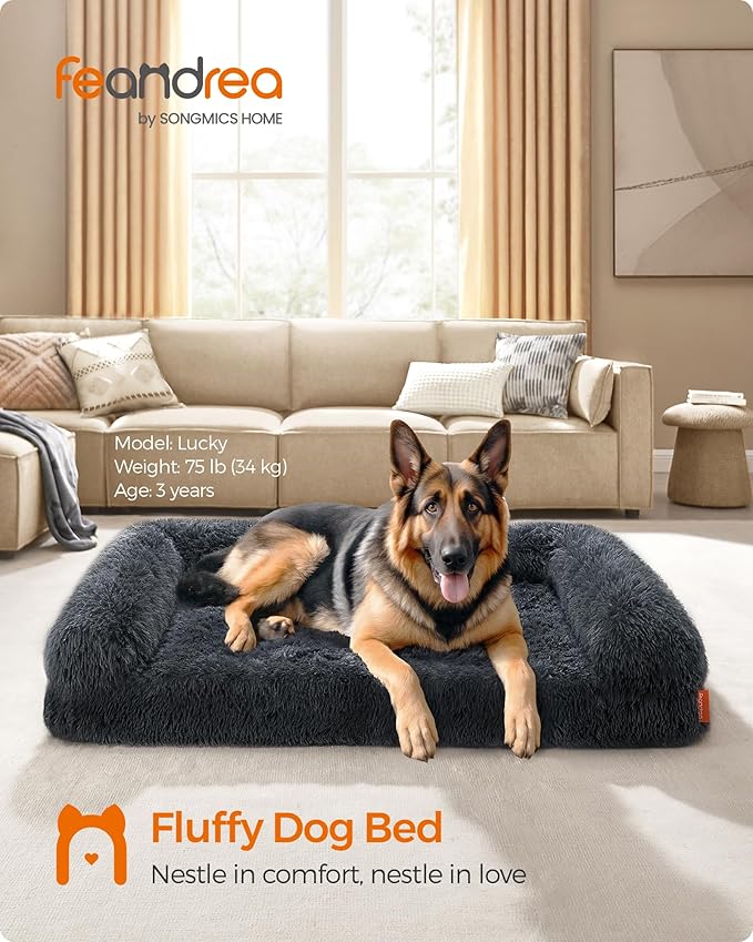 Feandrea Dog Bed, Orthopaedic Dog Sofa Bed for Large Dogs, Waterproof Ped Bed with Removable Washable Cover, 48 x 33.5 x 9.5 Inches, Dark Gray UPGW234G02-PawvioPets