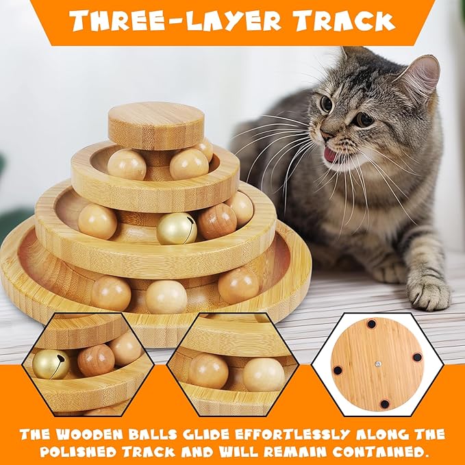 Cat Ball Track - 3-Level Cat Ball Tower with 9 Removable Balls for Interactive Play and Mental, Physical Exercise - Large Size-PawvioPets