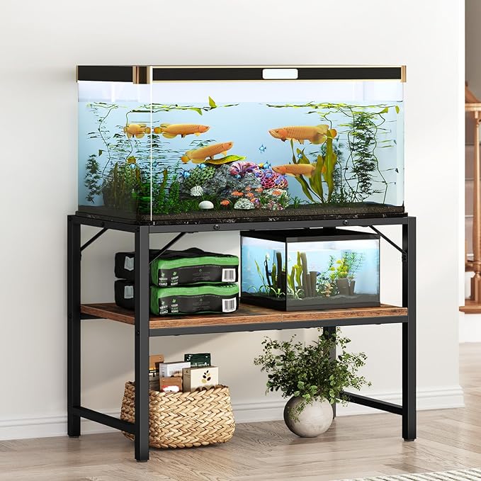 40-50 Gallon Fish Tank Stand, Aquarium Stand with 2-Tier Storage Shelves, Heavy Duty Breeder Turtle Terrarium Stand Rack for Home Office, 36.2" L x 18.9" W x 24.4" H, Rustic Brown FTHR4001-PawvioPets