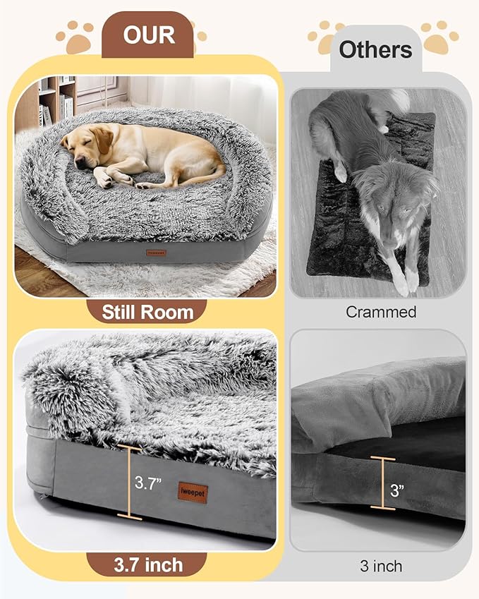 Dog Beds for Jumbo Dogs, 47.5"x35"x7.6", Removable and Washable Cover, Raised Reboundable Edges, Non Slip Bottom, Extra Big Size, Orthopedic Oval Memory Foam Pet Bedding, Indoor-PawvioPets