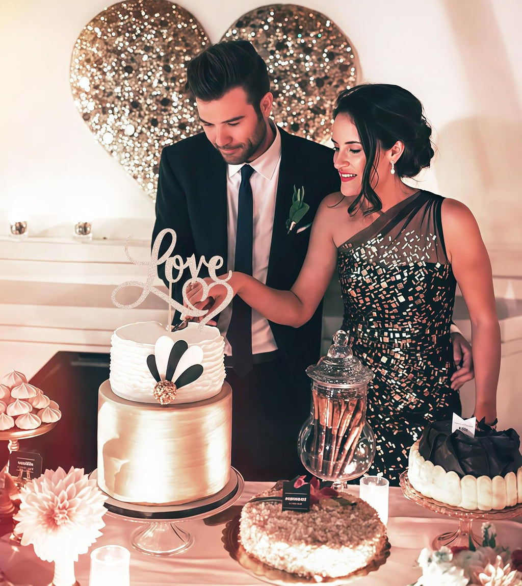 Love Cake Topper - Rose Gold Glitter Paper Wedding Cake Decoration Supplies, Perfect for Bridal Shower/Engagement/Anniversary/Birthday Party
