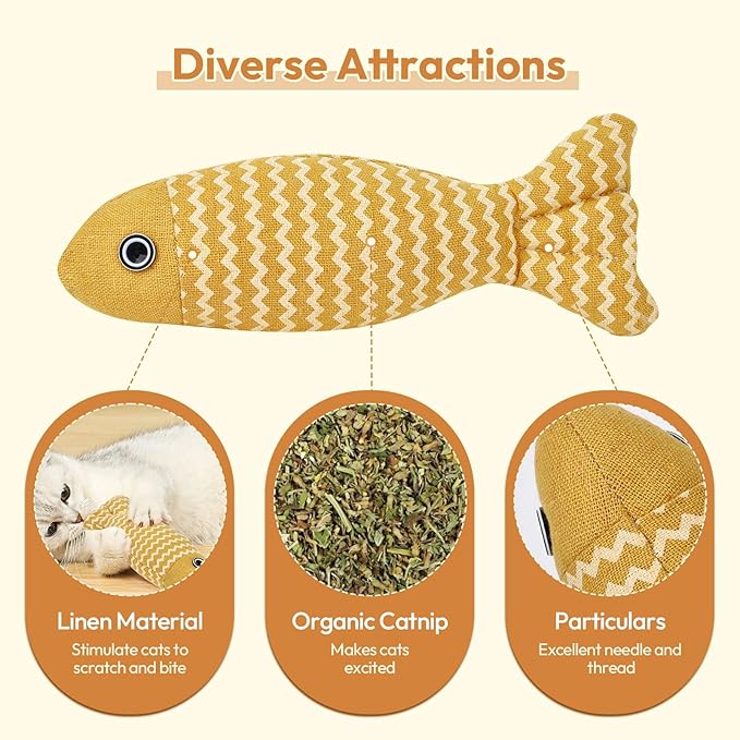 2 Pcs Catnip Toys Fish, Self Play, Cat Toys for Indoor Cats and Kitten, Catnip Cat Toy, Interactive Kitten Exercise Kicker Toys for Indoor Cats 7.8 Inches for All Breeds-PawvioPets