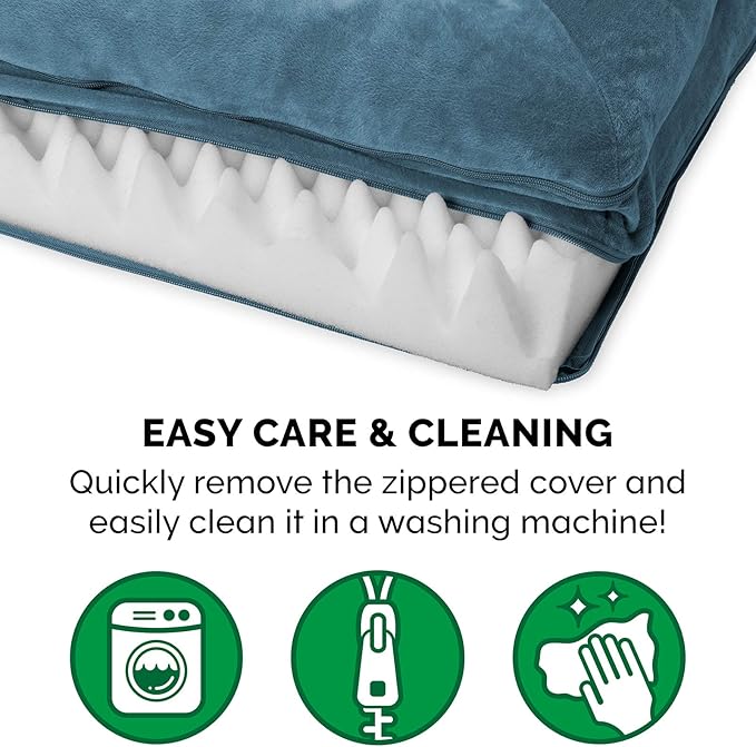 Furhaven Orthopedic Dog Bed for Large/Medium Dogs w/ Removable Bolsters & Washable Cover, For Dogs Up to 55 lbs - Faux Fur & Velvet Sofa - Harbor Blue, Large-PawvioPets