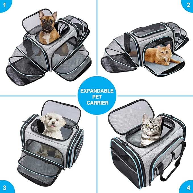 Airline Approved Pet Carrier, Large Soft Sided Pet Travel TSA Carrier 4 Sides Expandable Cat Collapsible Carriers with Removable Fleece Pad and Pockets for Cats Dogs and Small Animals-PawvioPets