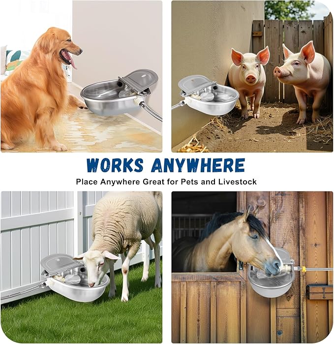 Automatic Water Dispenser for Dogs, Auto Dog Waterer for Outdoor, Stainless Steel Water Bowl Dispenser for Livestock Waterer,Chicken Water System, Dog Water Bowl Fit 3/4'' GHT Faucet-PawvioPets