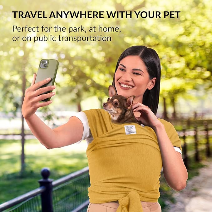 Dog Sling Carrier for Small Dogs - Anti-Anxiety Cat Sling, Puppy Pouch - Pet Sling in Gray Black Blue Green Pink Yellow (Yellow, Standard)-PawvioPets