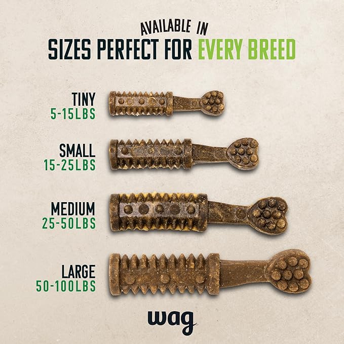 Amazon Brand - Wag Dental Dog Treats to Help Clean Teeth & Freshen Breath - Medium, Unflavored, 36 Count (Pack of 1)-PawvioPets