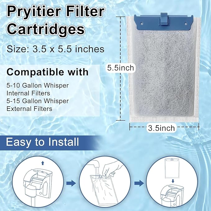 12 Pack Filter Cartridge Compatible with Whisper Bio-Bag Filters 10i/IQ10/PF10, Medium Replacement Filter Cartridges for Aquariums Compatible with ReptoFilte 20 gallons (90 GPH)-PawvioPets