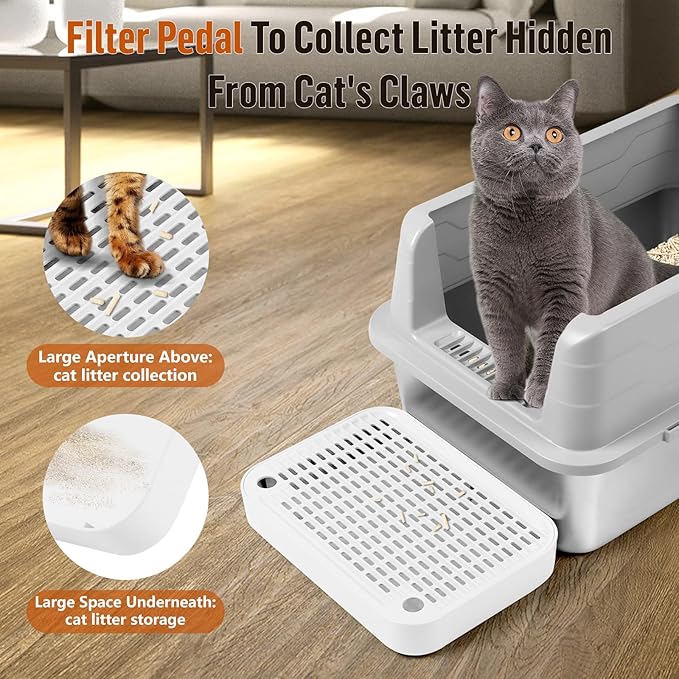 Cat Litter Box Ramp Mat with Filter Function, Cat Step Pedal Stool for Self-Cleaning Litter Box, Easy to Clean, Ideal for Kitten & Elderly Cats (White)-PawvioPets