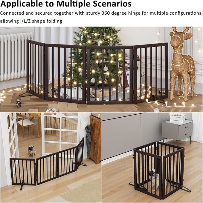 Dog Gates for Doorways Stair House Freestanding Pet Gates for Dogs Wooden Dog Gate with Support Feet Indoor Fence-PawvioPets