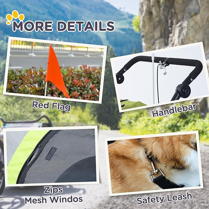 Aosom Dog Bike Trailer 2-in-1 Pet Stroller with Canopy and Storage Pockets-PawvioPets